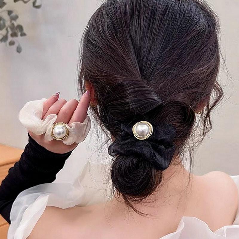 Túlméretes Scrunchie Korea Organza Gyöngy Haj Scrunchie Női Rugalmas Hajpántok Fejfedők Lófarok Tartó Hajkötél