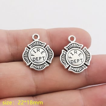 10 τμχ Fireman Charms Πυροσβεστήρας Σήμα Fireman Καπέλο τσεκούρι Charms Θιβετιανά ασημένια μενταγιόν DIY κοσμήματα Χειροτεχνία Κάνοντας ευρήματα