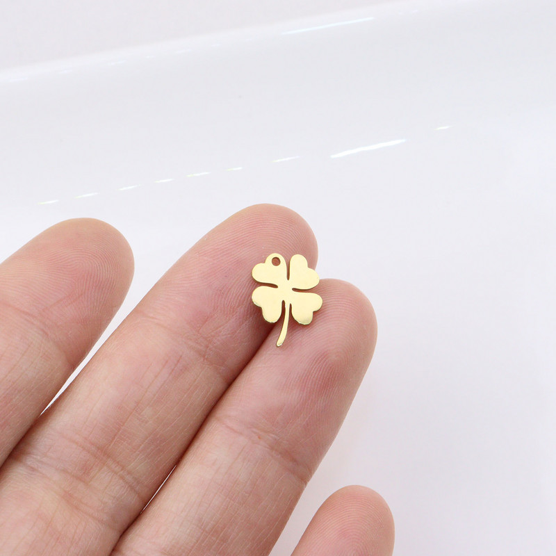 10db 9*12mm-es Wholesell rozsdamentes acél kiváló minőségű Mirro Polish Clover Charm medál barkács nyaklánc karkötők fakulás nélküli színtelen