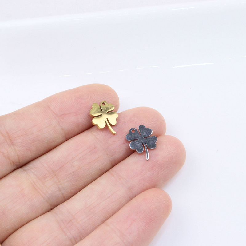 10db 9*12mm-es Wholesell rozsdamentes acél kiváló minőségű Mirro Polish Clover Charm medál barkács nyaklánc karkötők fakulás nélküli színtelen