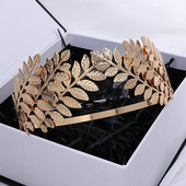 Európai görög istennő fejpánt fémes arany levelek ág korona menyasszony hajpánt Esküvői tiara haj ékszer kiegészítők