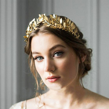 Европейска гръцка богиня лента за глава метални златни листа клон корона булка лента за коса сватбена тиара бижута за коса аксесоари