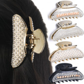 Perle strălucitoare franceză agrafă cu strasuri geometrie gheare de păr clemă mare de prindere clemă de rechin clemă de păr cap din spate accesorii de păr pentru femei