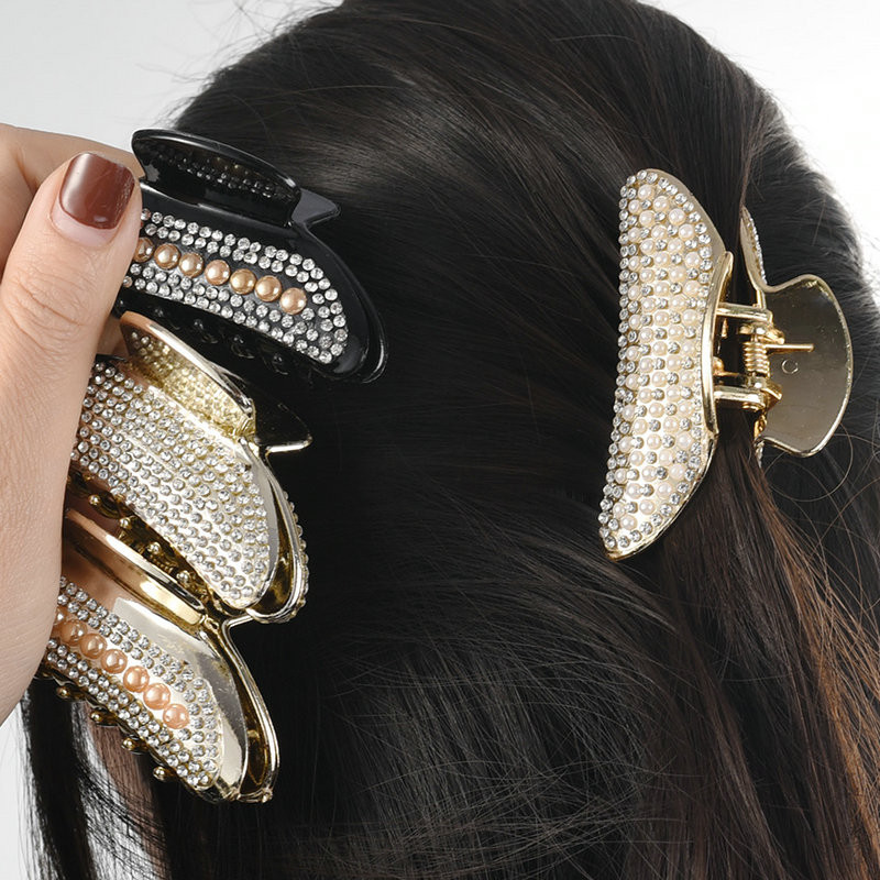 Perle strălucitoare franceză agrafă cu strasuri geometrie gheare de păr clemă mare de prindere clemă de rechin clemă de păr cap din spate accesorii de păr pentru femei