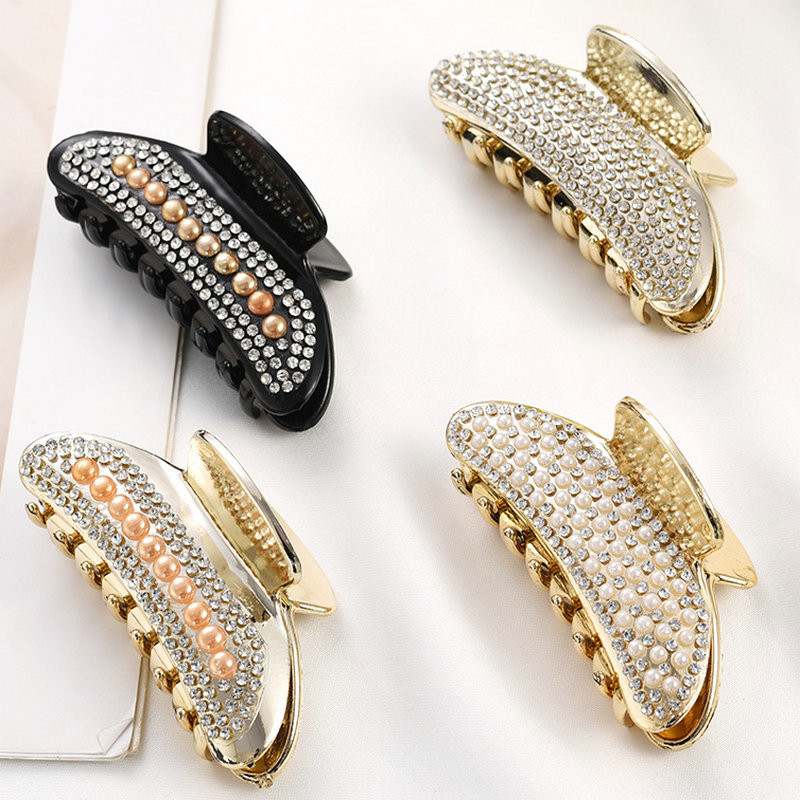 Perle strălucitoare franceză agrafă cu strasuri geometrie gheare de păr clemă mare de prindere clemă de rechin clemă de păr cap din spate accesorii de păr pentru femei