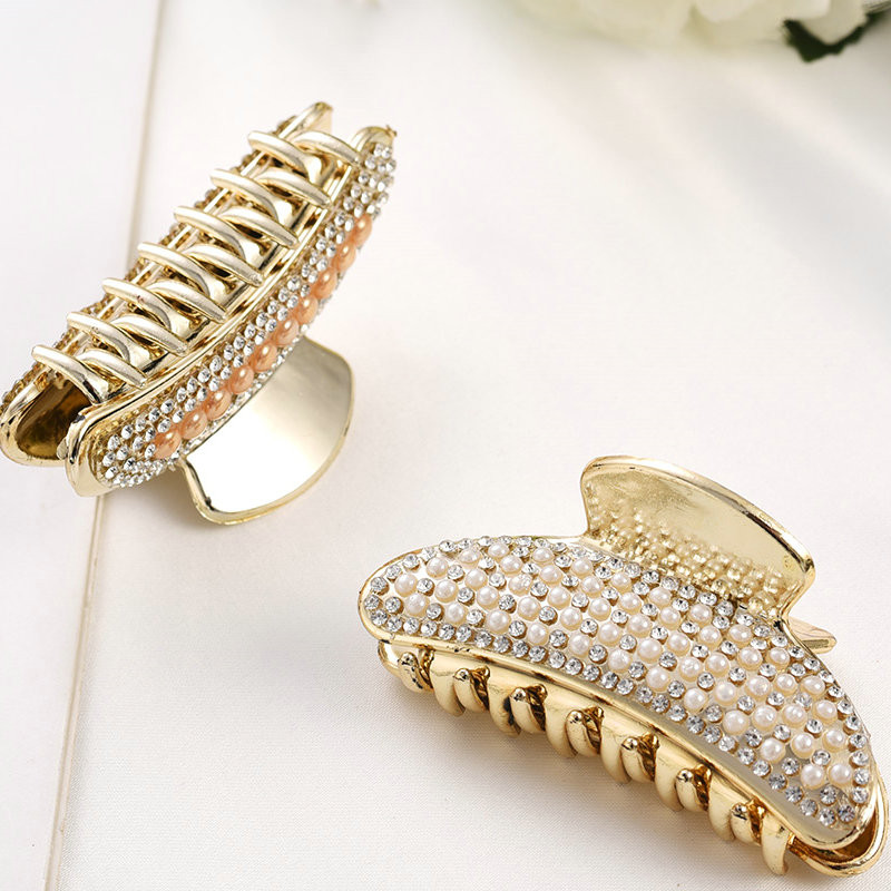 Perle strălucitoare franceză agrafă cu strasuri geometrie gheare de păr clemă mare de prindere clemă de rechin clemă de păr cap din spate accesorii de păr pentru femei