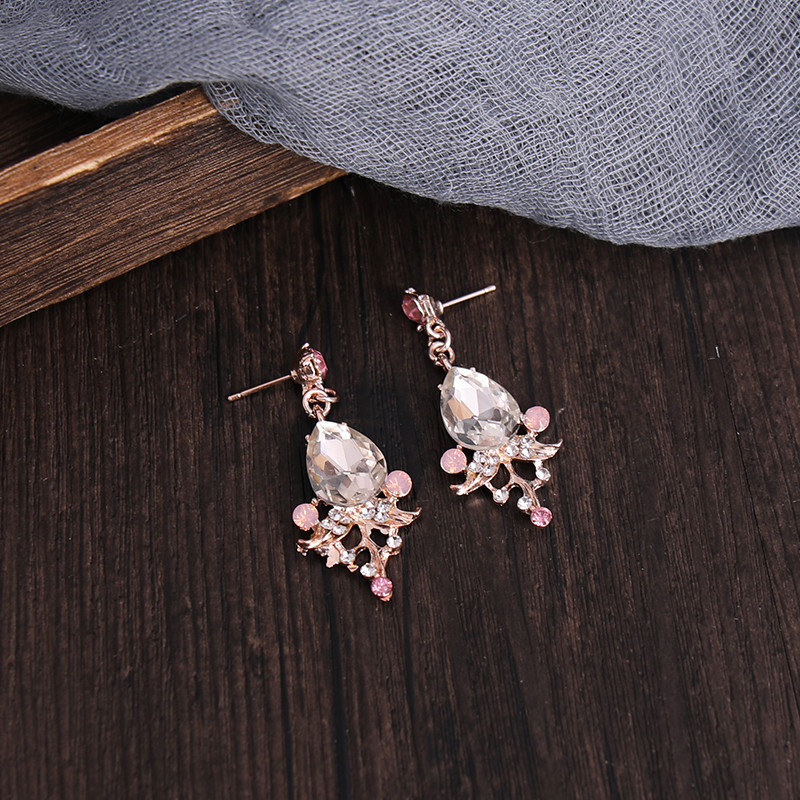 Ružovo-zlatá, strieborná farba, ružový krištáľ, svadobná tiara a koruna, ručne vyrobená kráľovná, princezná, diadém s náušnicami, svadobné doplnky pre ženy