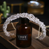 GETNOIVAS Mireasă nuntă Bentita de păr de culoare argintie Bentita de perle realizată manual Coafura de frânghie Accesorii pentru păr SL