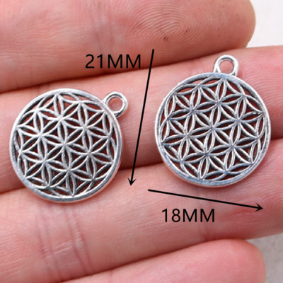 20 buc. Pandantive Placate cu argint Floarea Vieții, Cercei, brățări retro, Accesorii metalice, Brelocuri pentru bijuterii Artizanat, descoperiri