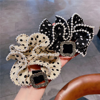 Ruoshui Woman Girls Crystal Plaukų Kaklaraiščiai Taškiniai Perliniai Scrunchies Moteriški Plaukų Aksesuarai Žiedai Guminės juostelės Arklio uodegos laikikliai Galvos apdangalai