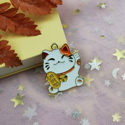 10db Aranyos Rajzfilm Zománc Lucky Cat Bűbáj Fém Állatok Bűbájok Medálok Fit Karkötők Kulcstartó Lebegő barkács ékszer Kiegészítők