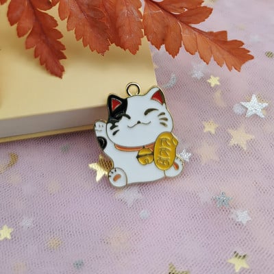 10db Aranyos Rajzfilm Zománc Lucky Cat Bűbáj Fém Állatok Bűbájok Medálok Fit Karkötők Kulcstartó Lebegő barkács ékszer Kiegészítők