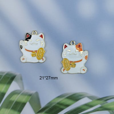 10db Aranyos Rajzfilm Zománc Lucky Cat Bűbáj Fém Állatok Bűbájok Medálok Fit Karkötők Kulcstartó Lebegő barkács ékszer Kiegészítők