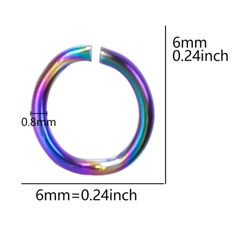 100db/tétel Rozsdamentes acél O nyitott ugrógyűrű 3.5 4 5 6mm 8mm 10 12mm barkács Szivárvány színű ékszer kiegészítők