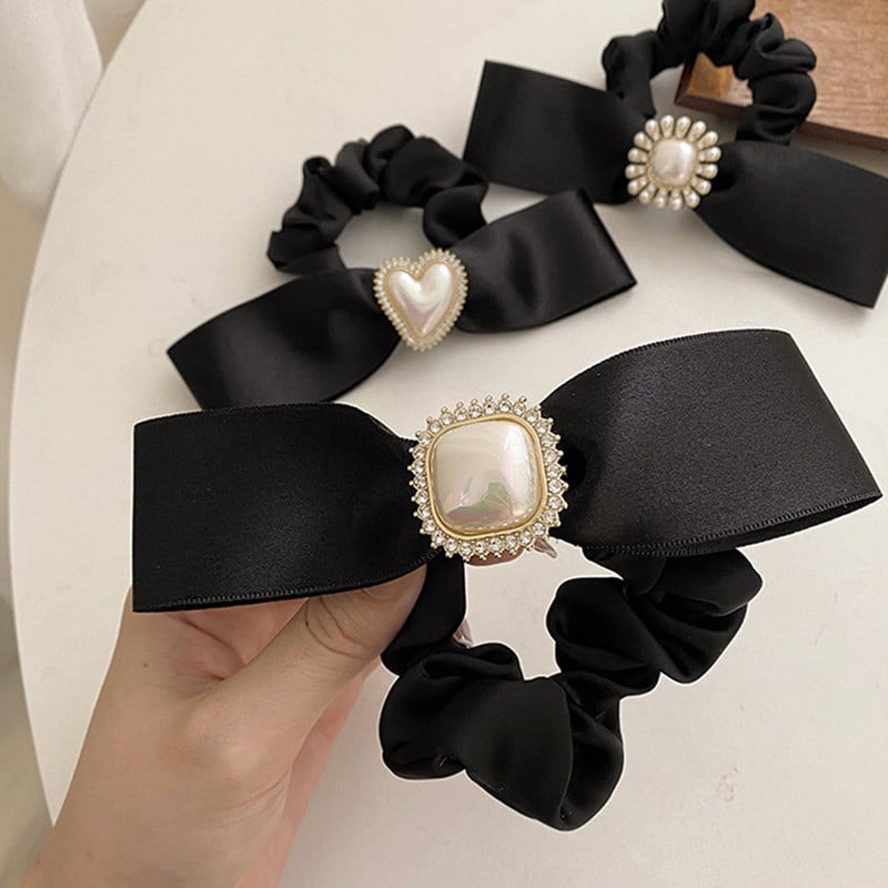 Női háromdimenziós gyöngyház fényű szív napraforgó négyzet alakú dizájn Scrunchie hajkötők gumiszalag női elegáns kötélgyűrűk