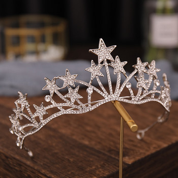 Булчински звезди Crown шапки Луксозни кристали Инкрустирана лента за глава за жени Сватба Рожден ден Аксесоари за коса LL@17