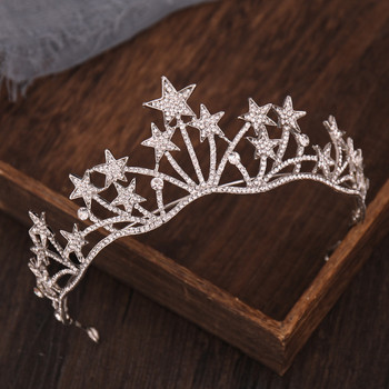 Булчински звезди Crown шапки Луксозни кристали Инкрустирана лента за глава за жени Сватба Рожден ден Аксесоари за коса LL@17