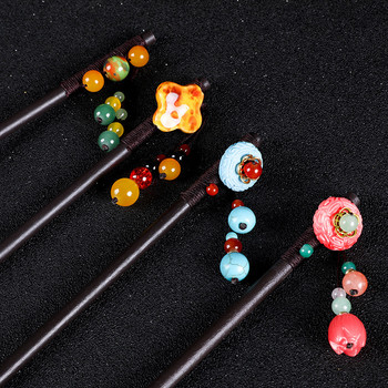 Нови ръчно изработени луксозни фиби с цветя Пръчици за коса Винтидж дървени китайски фиби за коса за жени Орнаменти за коса Бижута за глава