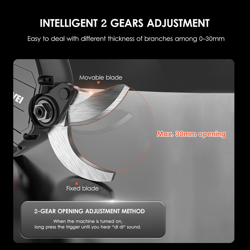 Nanwei 21V akumulatorske električne škare za orezivanje bez četkica 10Ah/20Ah na baterije Mašine za rezanje grana 30mm promjer rezanja
