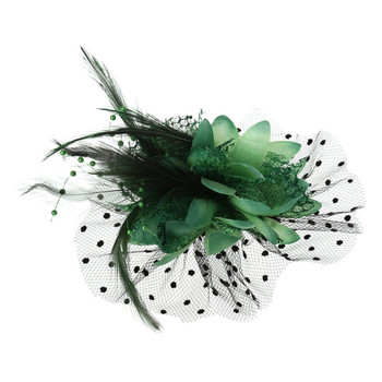 Γυναικεία Νυφικό Διχτυωτό Φιόγκο με φτερά χάντρες Wedding Fascinator Dot Veil Hair Clip Καρφίτσα