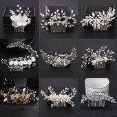 La modă tiara lucrată manual pieptene de păr pentru nuntă, frunze, flori, ace de păr de mireasă, perle, strasuri, bijuterii pentru cap, accesorii de păr pentru nunta pentru fete