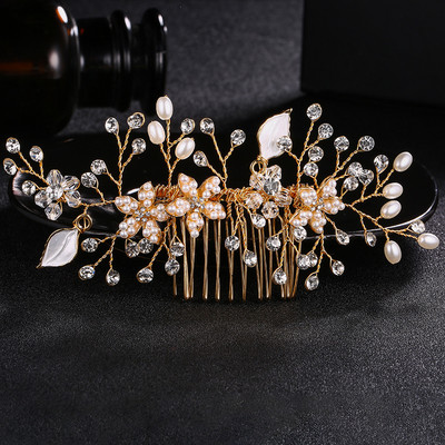 La modă tiara lucrată manual pieptene de păr pentru nuntă, frunze, flori, ace de păr de mireasă, perle, strasuri, bijuterii pentru cap, accesorii de păr pentru nunta pentru fete