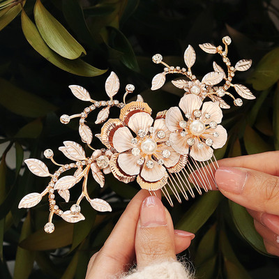 La modă tiara lucrată manual pieptene de păr pentru nuntă, frunze, flori, ace de păr de mireasă, perle, strasuri, bijuterii pentru cap, accesorii de păr pentru nunta pentru fete