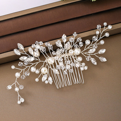 La modă tiara lucrată manual pieptene de păr pentru nuntă, frunze, flori, ace de păr de mireasă, perle, strasuri, bijuterii pentru cap, accesorii de păr pentru nunta pentru fete