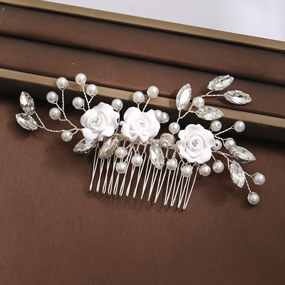 La modă tiara lucrată manual pieptene de păr pentru nuntă, frunze, flori, ace de păr de mireasă, perle, strasuri, bijuterii pentru cap, accesorii de păr pentru nunta pentru fete