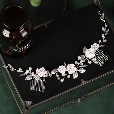 La modă tiara lucrată manual pieptene de păr pentru nuntă, frunze, flori, ace de păr de mireasă, perle, strasuri, bijuterii pentru cap, accesorii de păr pentru nunta pentru fete