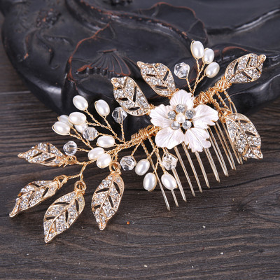 La modă tiara lucrată manual pieptene de păr pentru nuntă, frunze, flori, ace de păr de mireasă, perle, strasuri, bijuterii pentru cap, accesorii de păr pentru nunta pentru fete