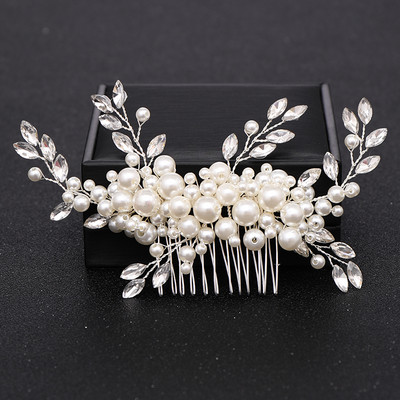 La modă tiara lucrată manual pieptene de păr pentru nuntă, frunze, flori, ace de păr de mireasă, perle, strasuri, bijuterii pentru cap, accesorii de păr pentru nunta pentru fete