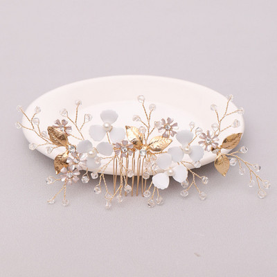 La modă tiara lucrată manual pieptene de păr pentru nuntă, frunze, flori, ace de păr de mireasă, perle, strasuri, bijuterii pentru cap, accesorii de păr pentru nunta pentru fete