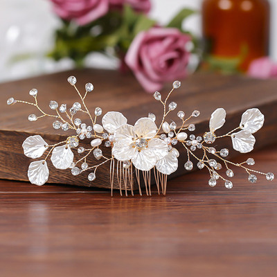 La modă tiara lucrată manual pieptene de păr pentru nuntă, frunze, flori, ace de păr de mireasă, perle, strasuri, bijuterii pentru cap, accesorii de păr pentru nunta pentru fete