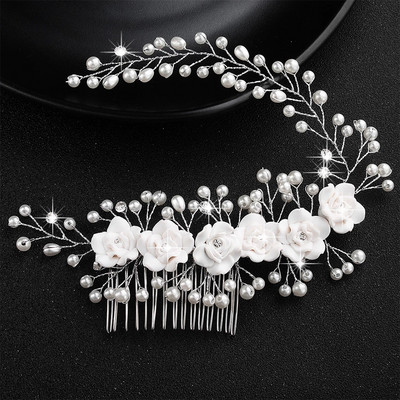 La modă tiara lucrată manual pieptene de păr pentru nuntă, frunze, flori, ace de păr de mireasă, perle, strasuri, bijuterii pentru cap, accesorii de păr pentru nunta pentru fete