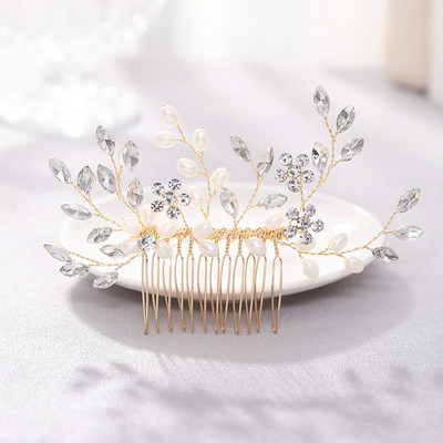 La modă tiara lucrată manual pieptene de păr pentru nuntă, frunze, flori, ace de păr de mireasă, perle, strasuri, bijuterii pentru cap, accesorii de păr pentru nunta pentru fete
