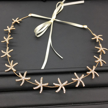 Πολυτελή κοσμήματα για τα μαλλιά Αστερίας Κρυστάλλινα τιάρες νύφης Νυφικά αξεσουάρ για τα μαλλιά κόμμωση Χρυσό χρώμα Κορδέλα Κορδέλα αλυσίδα Δώρο