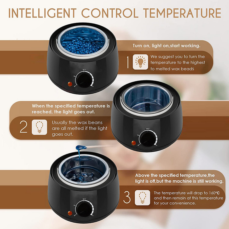 Komplet za depilaciju Grijač voska Grijač za uklanjanje dlačica sa 200 g zrna tvrdog voska 10 komada Aplikatori Štapići Parafin Stroj za topljenje vrućeg voska 500 ml