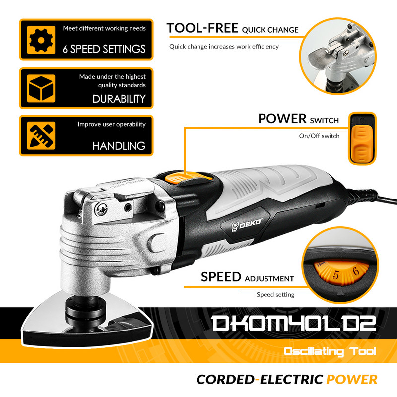 DEKO Нов 220V DKOM40LD2 Електрически многофункционален осцилиращ инструмент с променлива скорост Електрически тример трион с аксесоари