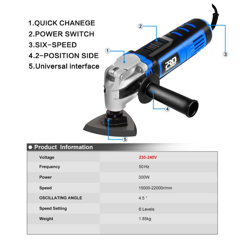 Мултифункционален инструмент Осцилиращ многофункционален инструмент Реноватор с променлива скорост Електрически тример за декорация на дома Електрически трион от PROSTORMER