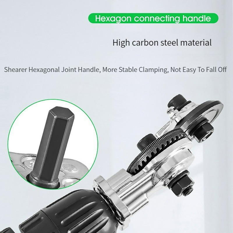 Elektrinis gręžimo plokščių pjaustytuvas Metalo pjovimo gręžimo priedas Elektrinės gręžimo žirklės Lengvai naudojamas gręžimo priedas metalui pjauti