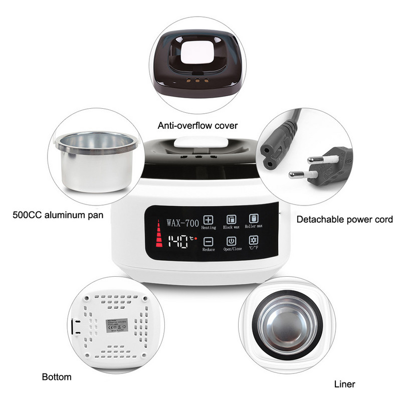 Încălzitor de ceară de 500 cc Încălzitor de parafină Kit de instrumente pentru îndepărtarea părului cu ceară profesională, mâini, picioare, epilator, SPA, pentru îngrijirea pielii
