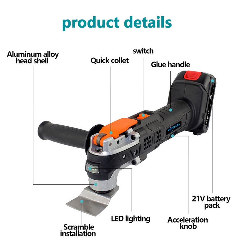 Instrumente multiple oscilante multifuncționale electrice 6 viteze variabile Trimmer fără fir Ferăstrău renovator Ferăstrău electric Instrument electric cu cutie