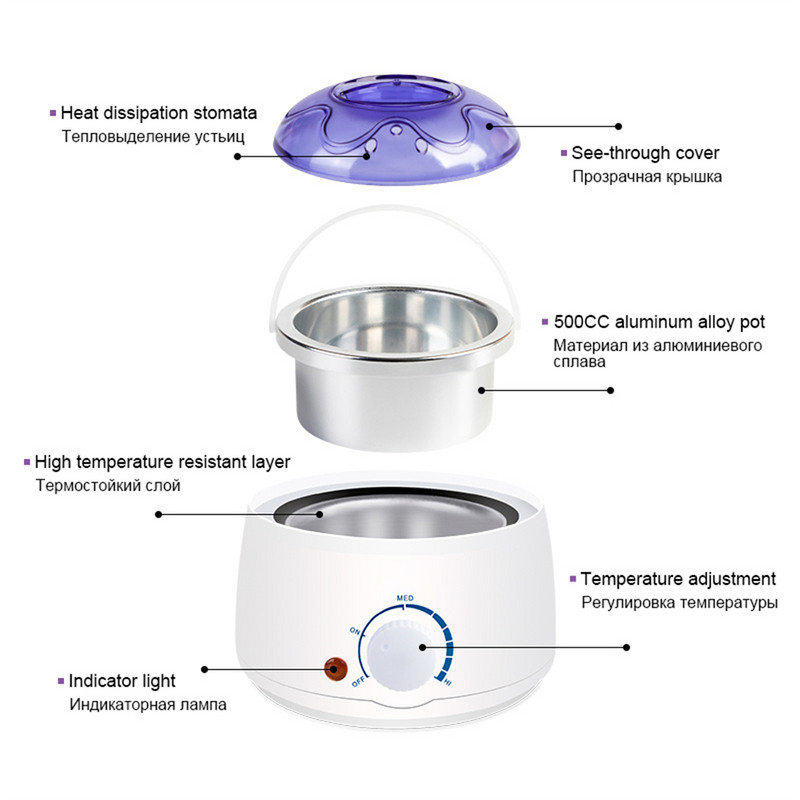 Încălzitor de ceară pentru îndepărtarea părului Mașină de topire a ceară Kit de epilare Încălzitor de parafină Bețe de lemn Set de instrumente profesionale pentru îndepărtarea părului