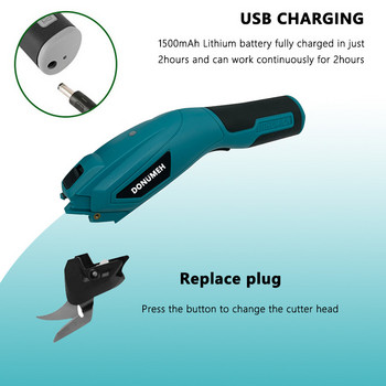 DONUMEH Electric Scissors Electric Cutting 4V USB Charge Tool Ράψιμο Ασύρματο Ράψιμο Υφασμάτων Ράπτοντας Ύφασμα χειρός για χαρτόνι