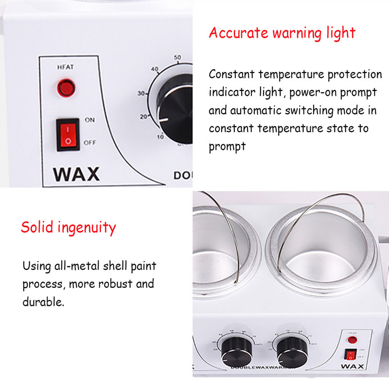 Dupla Pot Wax Heater elektromos szőrtelenítő eszköz szőrtelenítő gép kéz lábak paraffin viasz terápia szőrtelenítő szalon szépségápolási eszköz