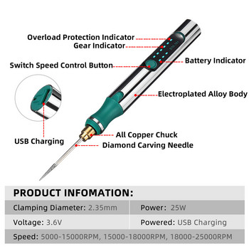 25000RPM Mini Drill Electric Carving Pen 3 Variable Speed Drill USB Rotary Tools Pen Engraver with 210Pcs Grinding Accessories