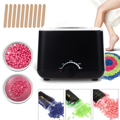 500CC Wax Heater Siltuma matu noņemšanas mašīna Vaska kausēšanas vaksācijas komplekti ar vaska pupiņām koka uzlīmes roku pēdu ķermeņa matu epilatoram