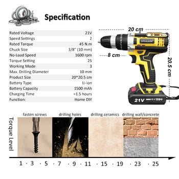 OTOOLSION Νέο ηλεκτρικό κατσαβίδι κρουστικό δραπανοκατσάβιδο 21V Επαναφορτιζόμενη μπαταρία Ασύρματο τρυπάνι χειρός Ηλεκτρικά εργαλεία για DIY σπίτι