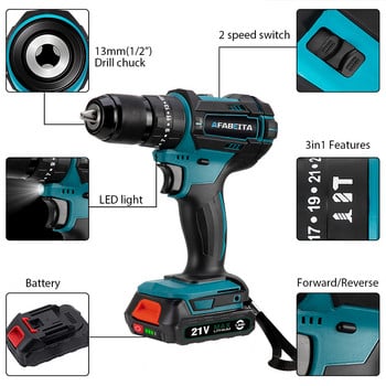 20V Electric Drills Cordless Drill Driver Screwdriver Mini Wireless Power Driver Power Tool for Battery